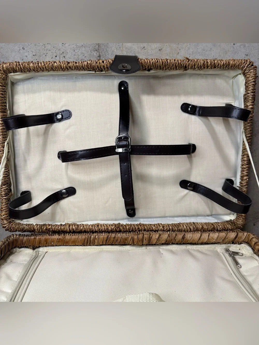 Vintage Wicker Picnic Basket- Isolated